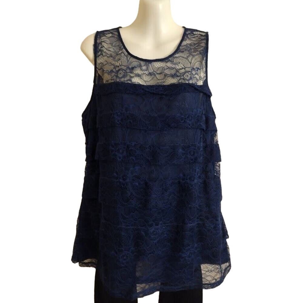 Ann Taylor Sleeveless,‎ Tiered Lace Top, Navy, Size L NWT